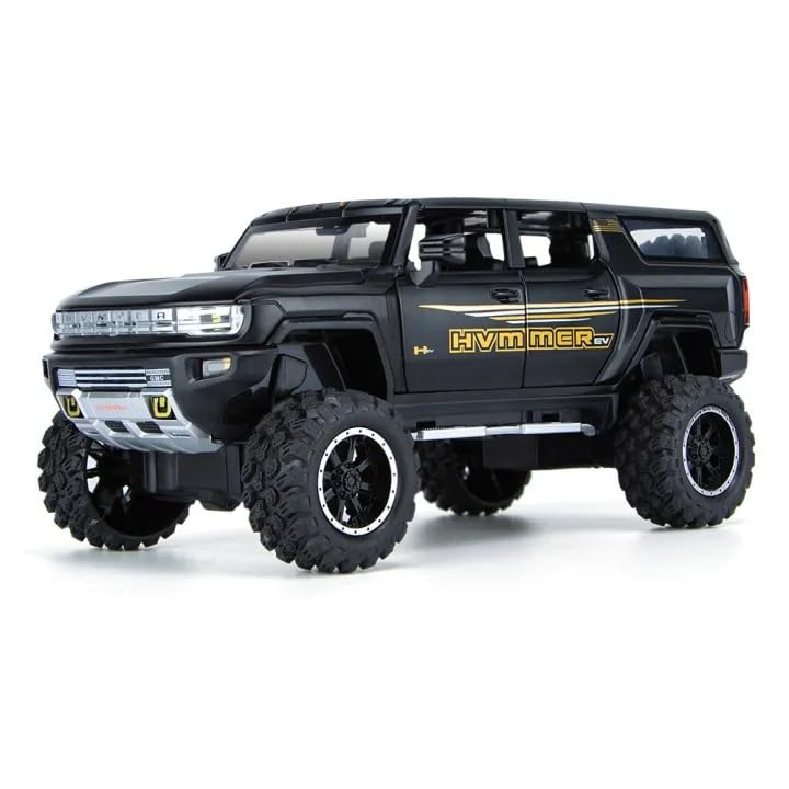 Image of 1:24 Big Hummer EV Off-Road Toy Car Metal Pull Back Diecast Car with Openable Door and Sound Light, Gifts Toys for Kids【 Black 】