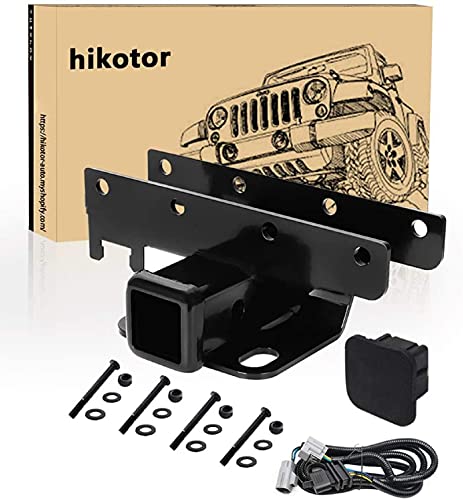 hikotor 2 Inch Receiver Hitch, Rear Bumper Trailer Hitch Receiver fits for Jeep Wrangler 2007-2018 JK & Unlimited 2 & 4 Door (Exclude 2018 JL Models) with Wiring Harness & Hitch Cover Kit