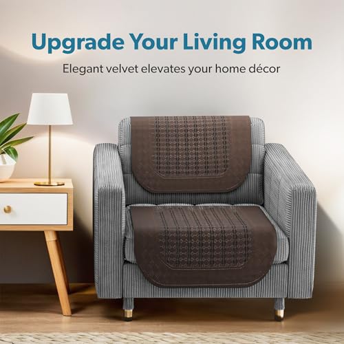Image of Kuber Industries (Set of 10) Soft Stylish & Durable Cotton Sofa Covers 5 Seater | Aesthetic Sofa Protector /Mat & Slipcover for Hall, Living Room & Office | Galaxy 1704 - Dark Brown