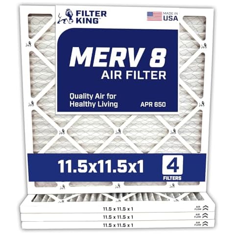 Filter King 11.5x11.5x1 Air Filter | 4-PACK | MERV 8 HVAC Pleated A/C Furnace Filters | MADE IN USA | Actual Size: 11.5 x 11.5 x .75" Cover
