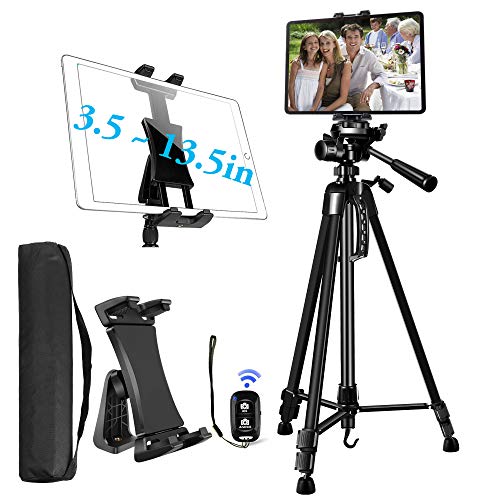 Trípode para iPad, Tableta, teléfono, cámara, trípode, Soporte de Montaje, 60 Pulgadas con Bluetooth para iPad Pro Air Mini 12.9 11 10.5 Surface Galaxy Tablet y 3.5 a 13.5in iPhone Tablet Cover