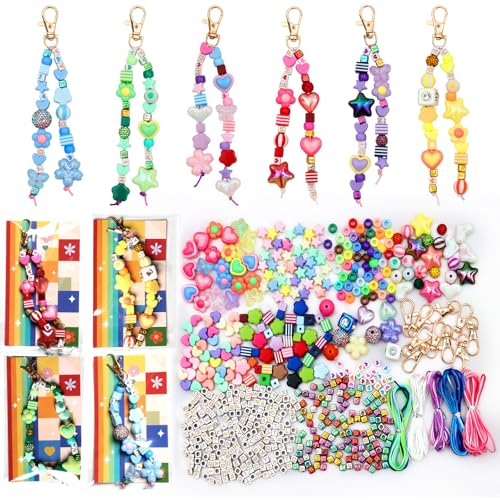 ASTNIC 618 Stück Schlüsselanhänger Selber Machen Bastelset für Frauen und Mädchen Buchstabenperlen Perlen zum Auffädeln Schlüsselring-Set DIY für Taschenanhänger Bag Charms Bastelset Erwachsene