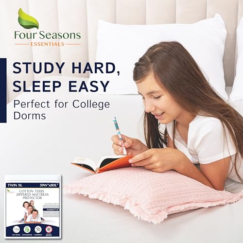 Twin Extra Long (XL) Mattress Protector - Zippered Waterproof Mattress Cover - Hypoallergenic Dust Allergen Proof Encasement - Deep Pocket Cotton Terry Top