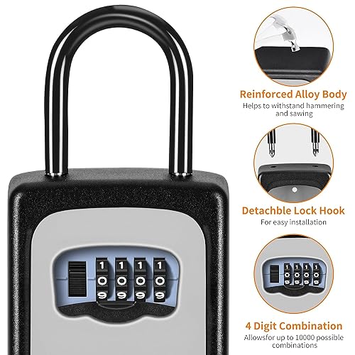 Image of Heavy-Duty Combination Key Lock Box for Secure Key Storage by HEBEZON - Wall Mounted, Weather-Resistant