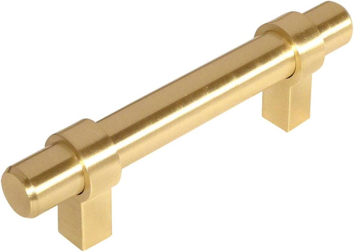 Cosmas 10 Pack 161-3BB Brushed Brass Euro Style Cabinet Bar Handle Pull - 3" Inch (76mm) Hole Centers
