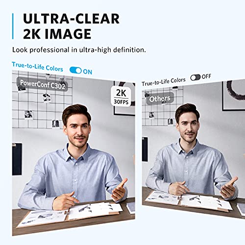 Anker PowerConf C302 Smart Full HD 2K Webcam, USB-C Webkamera mit Mikrofon für PC, Geräuschunterdrückung, Framing & Autofokus mit KI, Individuelles FoV, HDR, 30 FPS, Lichtkorrektur für Konferenzen – Bild 3