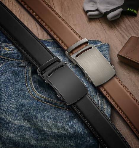 Image of BULLIANT Men belt 2Pack,Leather Ratchet Belt for Gift Men Dress Casual Jeans 1 3 /8 inch,Cut for Fit