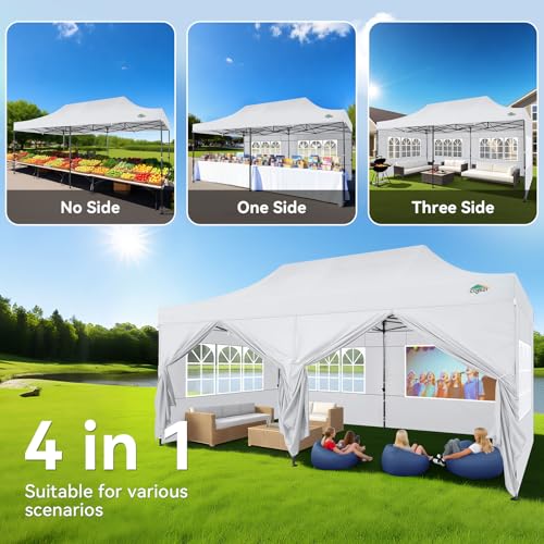 Image of COBIZI 10x20 Heavy Duty Pop Up Canopy Tent with 6 Sidewalls, White