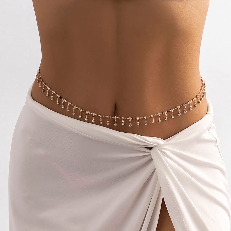 FMRRhinestones Waist Chain Gold Chain Belt Sexy Tassels Belly Chains Waist Band Indian jewelry for women and Teen Girls