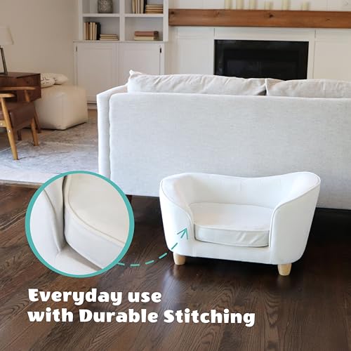 Critter Sitters 28-In. Faux-Velvet White Oval Dog Bed for Small Dogs and Cats, Modern and Comfortable Pet Sofa, Easy to Clean - Image 4