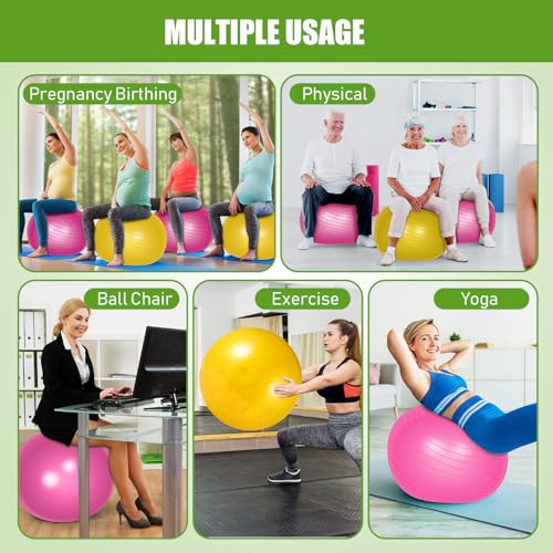 Image of Leyndo 2 Pcs Exercise Ball Yoga Ball with Pump 26 Inches / 65 cm for Workout Pregnancy Stability Anti Burst Birthing Fitness Improved Posture, Balance, Yoga, Pilates, Training