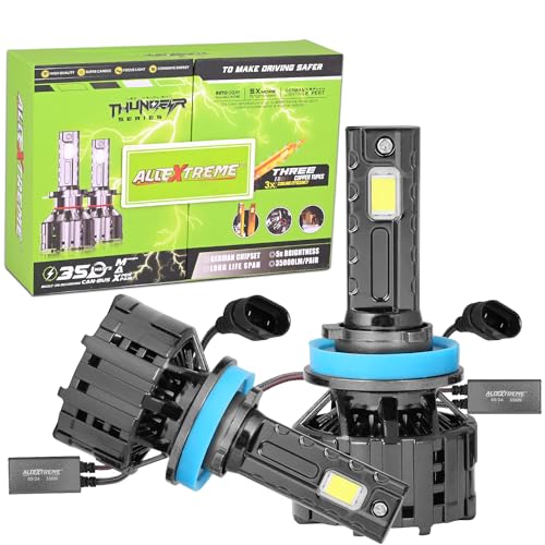 Image of AllExtreme H8 350W LED Headlight Bulb for Cars IP68 Water-Resistant Super Bright 6000K /35000LM Conversion Kit with 3 Copper Tube Heat Conduction System (1 Year Warranty, Set of 2)
