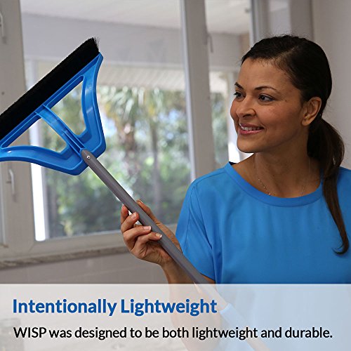 WISPsystem Best 90 Degree Angle One-Handed Broom with Dustpan and Telescoping Handle w/Bristle Seal Technology (Blue)