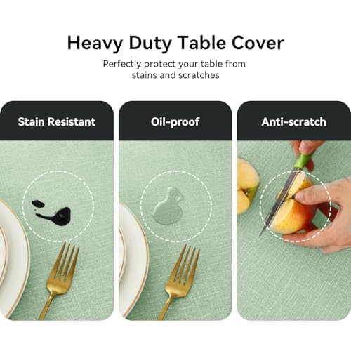Image of Romanstile 100% Waterproof PVC Tablecloth Rectangle, Oil Spill Proof Stain Resistant Vinyl Table Cloth, Wipe Clean Plastic Table Covers for Kitchen /Dining /Parties - 54 x 108 Inch, Sage