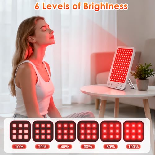 Image of Red Light Therapy for Face Body, Red Light Panel with Adjustable Stand, 660nm and 850nm Near Infrared Therapy Lamp with 3 Modes, 6 Adjustable Brightness and Timer, Home and Travel Use,Gift for Women