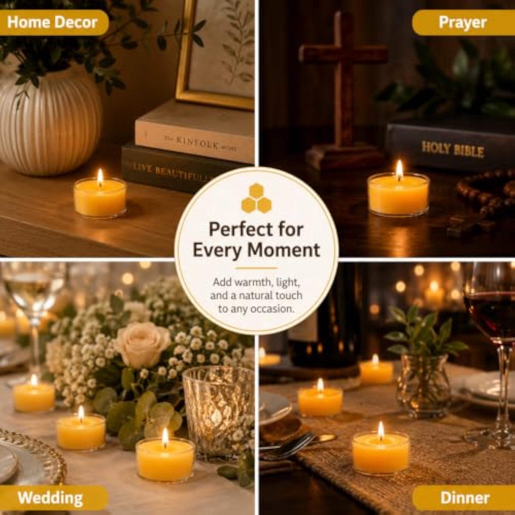 20 Packs Beeswax Tealight Candles Bulk, 4 Hours Burning