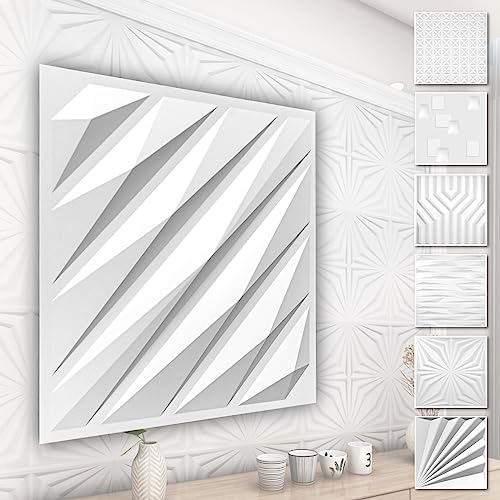 Paneles de pared de PVC 3D - Revestimiento de pared 3D blanco - motivos abstractos (paquete económico 2QM HD136 50x50cm) panel iso moderno de tatuaje de pared