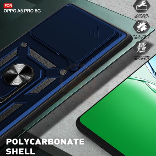 Image of Armor Bumper Back Cover Case for Oppo A5 Pro 5G Rotating Camera Cover, Ring Holder & Kickstand | Heavy Duty & 360 Degree Protection Oppo A5 Pro 5G Back Cover (Blue)