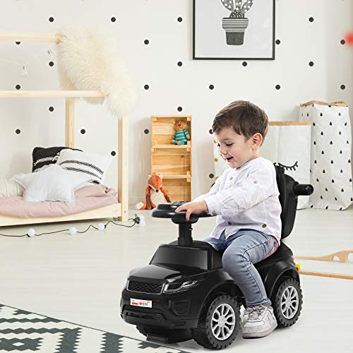 Image of Costzon 3 in 1 Ride on Push Car, Stroller Sliding Walking Car with Horn, Music, Light, Under Seat Storage, Parental Handle, Armrest Guardrails, Ride on Toy for Boys & Girls (Black)