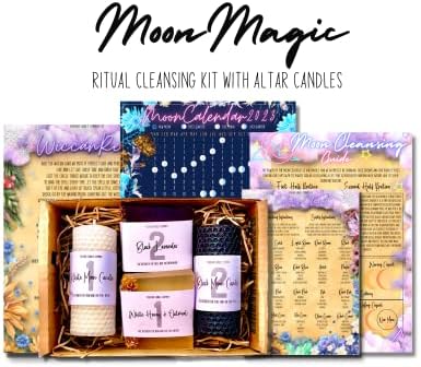 Moon Magic Daily Ritual Cleansing Kit | Routine | Soap & Sparkling Candle Set | Lunar Magic | 2023 Moon Calendar | Beeswax | Spell Candles