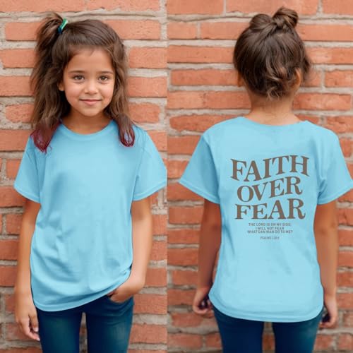 Image of Faith Over Fear Shirt Christian Jesus Tshirts for Girls Religious Inspirational Tees Bible Verse Tops for Kids 3-12