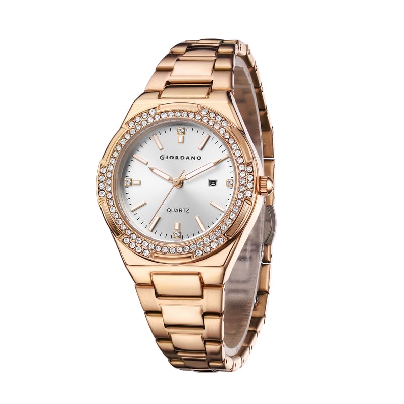 giordano Analog Watch for Women with Crystal Bezel, Round Gloss Finish dial, Stainless Steel Strap and Date Display-picture-38