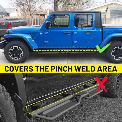 Wheel to Wheel Running Boards Compatible with 2020-2025 Jeep Gladiator Jt 4 Door, Bed Access Nerf Bars, Side Steps Made with Carbon Steel, Drop-Down Steps.