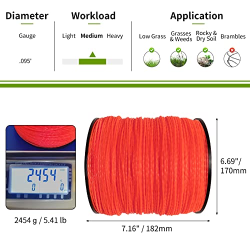 Jowlawn String Trimmer Line .095-Inch-By-1765-Foot 5Lb Spool - Heavy-Duty Spiral In Cord Weed Eater Twisted String For Ego Stihl Ryobi Echo Grass Trimmers, Cordless Weed Wacker String #TOP2