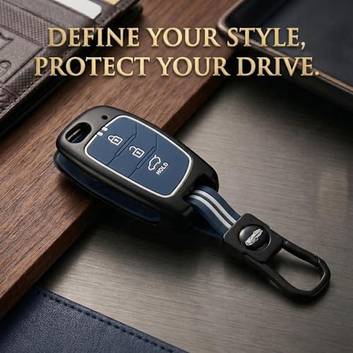Image of Black Metal Silicon Key Cover Compatible with Hyundai Alcazar, Aura, Creta, i10 Grand Nios, i20 Active, i20 Elite, Tucson, Verna, Venue, Xcent, Exter 3 Button Smart Flip Key