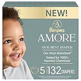 Pampers Amore, Size 5 (20-37 lbs), 132 Count, Our Best Diaper – Hypoallergenic & Fragrance Free, Up to 100% Leakproof, Soft as Cashmere