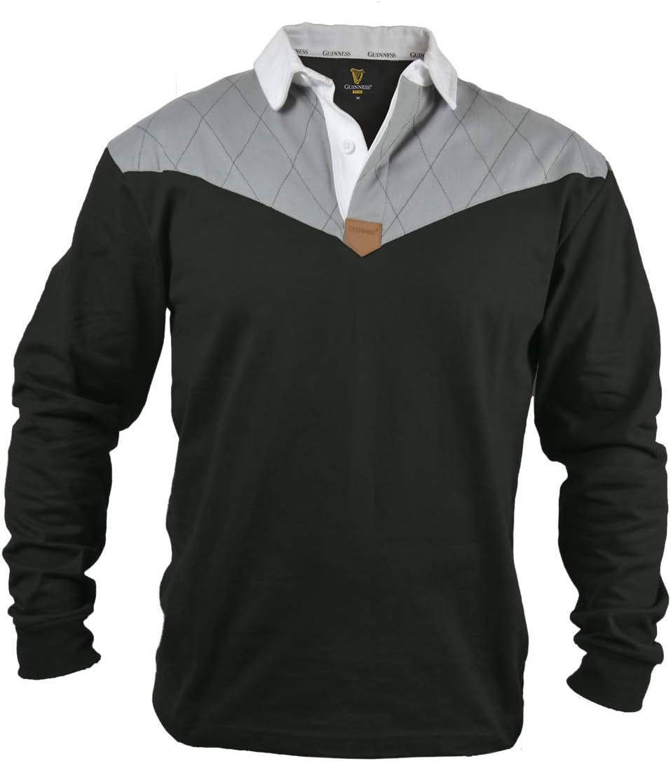 Guinness Heritage Charcoal and Black Rugby Jersey Long Sleeve Rugby Shirts for Men | Mens Ireland Polo Jerseys
