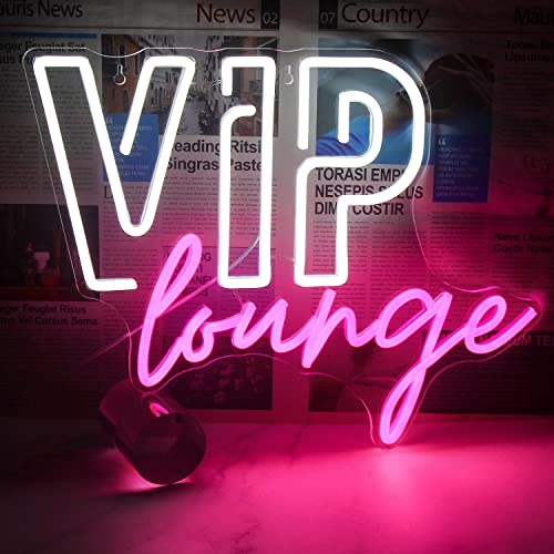 Horseneon VIP Lounge Neon Signs for Wall Decor, VIP Neon Lights Signs for Room Decor, Led Light Up Sign with USB Powered for Bar, Hotel, Cafe, VIP Room, Home Decoration (Pink&White)