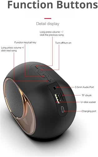 Miniatura 9 de Altavoz Bluetooth inalámbrico X6, altavoz portátil Bluetooth 5.0 con graves altos, estéreo TWS, múltiples modos de reproducción (TFUSBAUXFM),