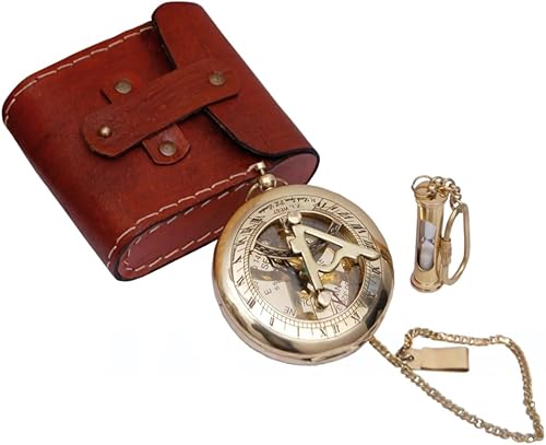 Miniatura 4 de Brújula de reloj de sol de latón con funda de cuero, regalo de brújula para hombres, reloj de sol en caja, reloj de sol, reloj de réplica de barco,