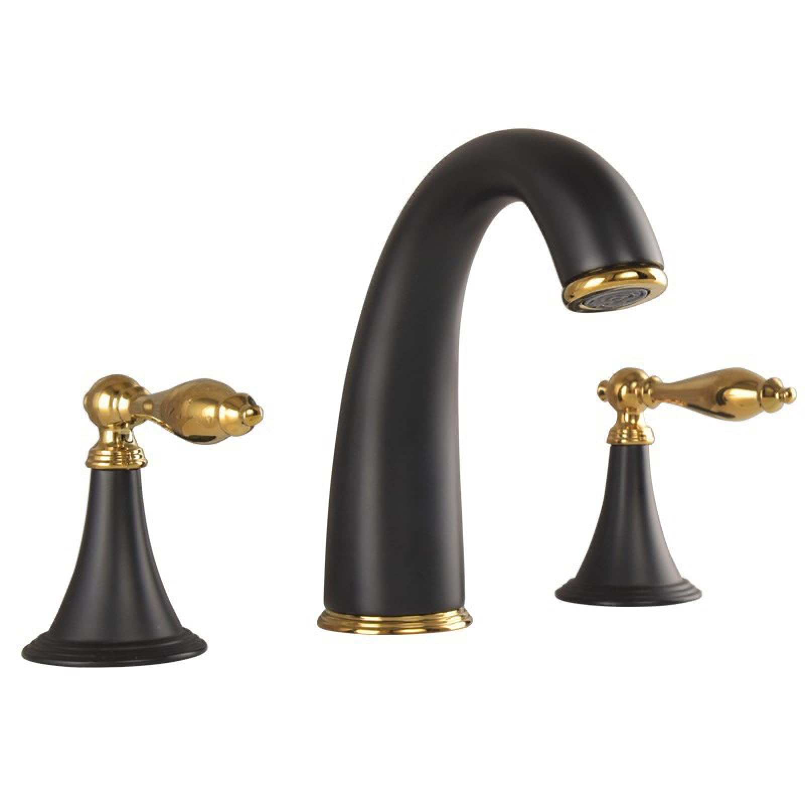 Waschbeckenarmatur 3-Loch Schwarzgold, Messingarmatur Badezimmer, Waschbeckenarmatur Warm- Und Kaltwassermischer, 3-Loch-Armatur Kompatibel Mit Waschbecken, 2-Griff-Badezimmerarmatur, Waschbeckenarmat