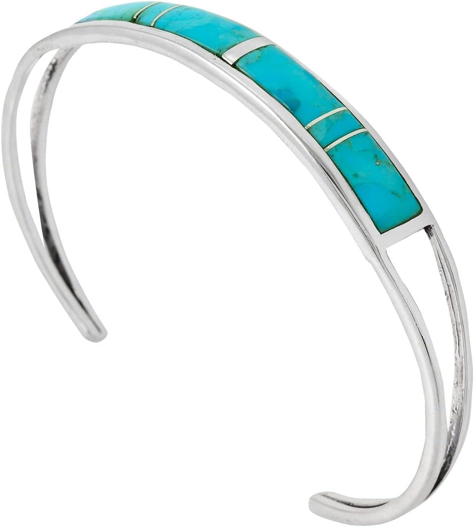 Turquoise Bracelet Sterling Silver 925 Genuine Gemstones Cuff Bracelet - Image 2