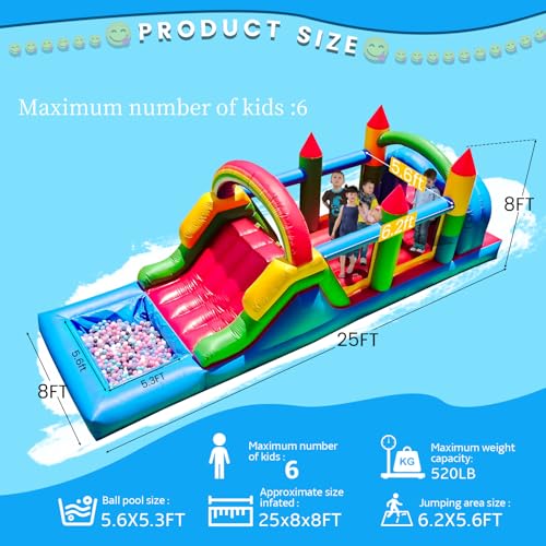 25FT Commercial Grade Bounce House for Big Kids 8-12 with Wet Dry Pool, 100% PVC Inflatable Obstacle Course Bounce House with Blower, 6 in1 Large Bounce House with Slide - Image 3