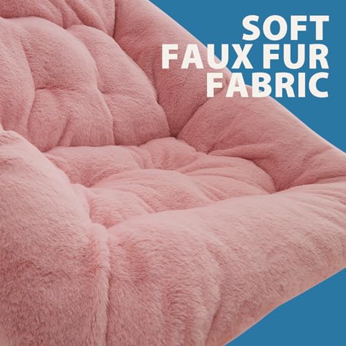 OAKHAM Comfy Chair for Adults, Soft Faux Fur Folding Lounge for Bedroom Living Room Dorm Rooms Flexible Reading Chair for Teens Kids, X-Large Foldable (Faux Fur-Blush Pink) — view 4