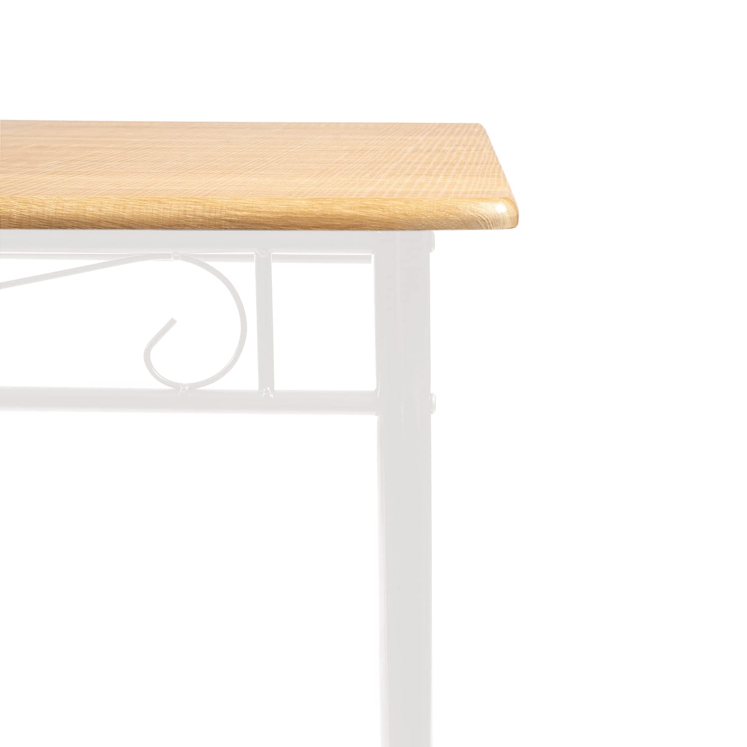 Tavolo da Pranzo con 4 Sedie, Moderno Venature di Faggeto Set Sala da Pranzo, Gamba in Metallo Bianco, Adatto a sala da Pranzo, Cucina e Soggiorno