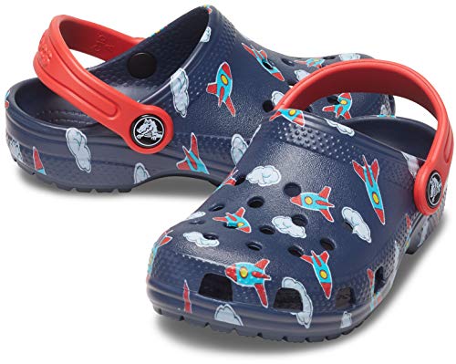 Image of Crocs Kids' Classic Graphic Clog, Rockets /Clouds, 4 Toddler