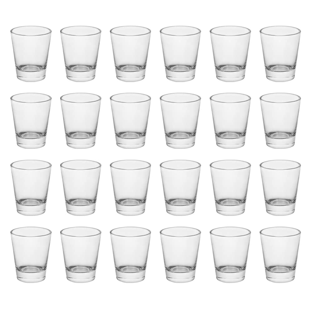 BTGLLAS Set of 24 Bulk Shot Glasses 1.85oz/55ml Clear Round Shot Glass Heavy Base, Rock Shot Glasses for Cocktails, Vodka, Espressos, Liqueurs, Tequila, Wine and Desserts (clear-24pcs)