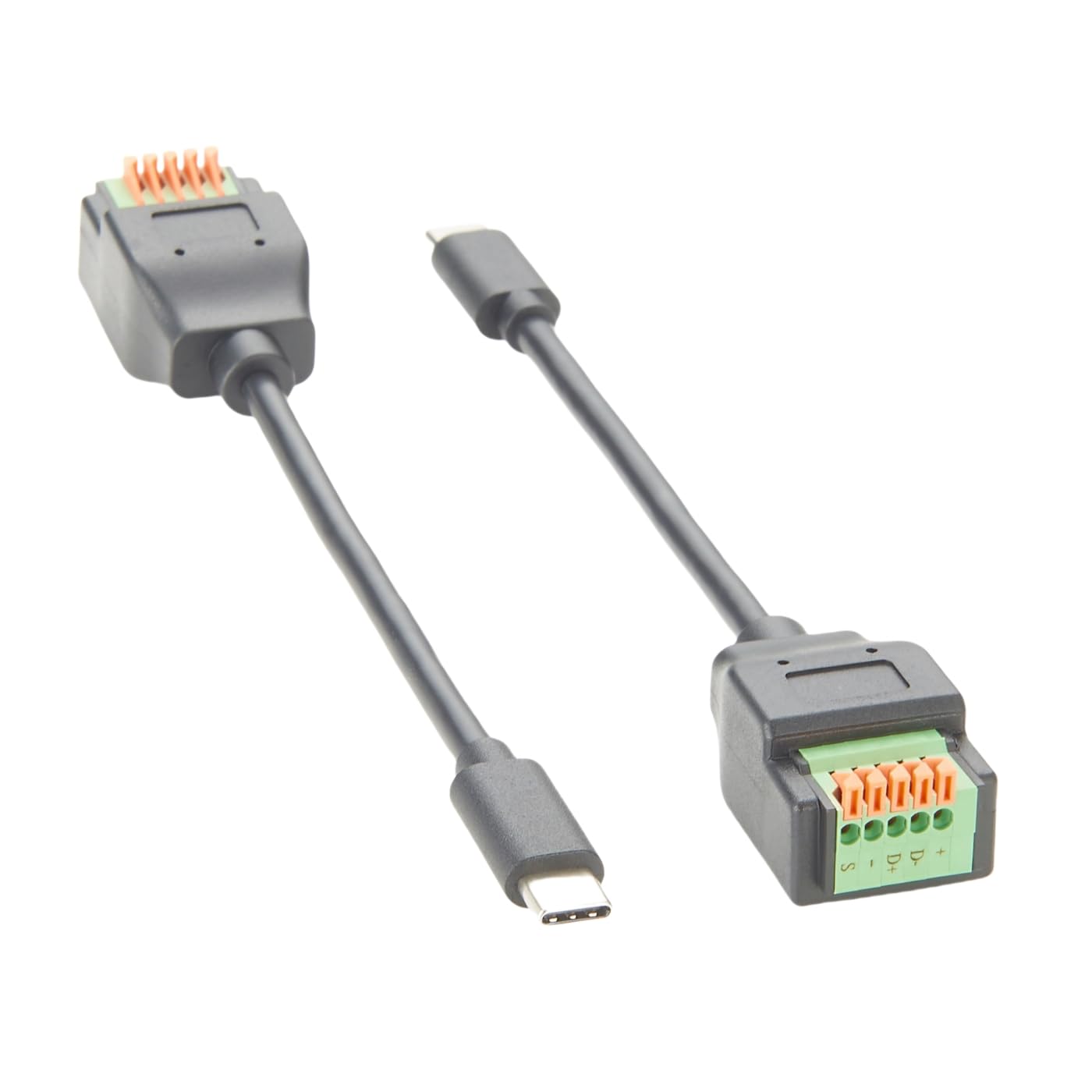 Quick Connect USB 3.1 C to 5 Pin Crimp Terminal Block Cable Type C Solderless Spring Terminal Breakout Board Screwless Push Terminal Adapter for Repair, DIY Testing (15CM, 2PCS)