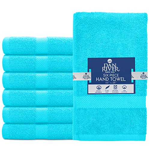 Image of DAN RIVER 6-Pack Premium Hand Towels (16x28 Inches) - 100% Cotton, Ultra Soft, Lightweight, Highly Absorbent Towels for Bathroom, Spa, Gym, Salon, Hotel, and Travel - Turquoise