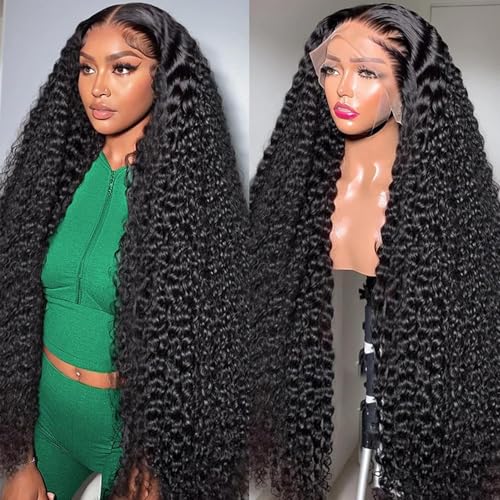 MISSJAY 40 Inch Deep Wave Lace Front Wig Human Hair 180% Density 13x6 Lace Front Wig with Baby Hair Pre Plucked Deep Curly Wig 100% Unprocessed Brazilian Virgin Hair Natural Color for Women
