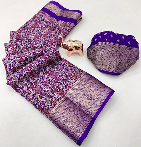 Image of Kashmiri Print Tussar Silk Saree for Women with Unstitched Blouse Piece for All Occasions