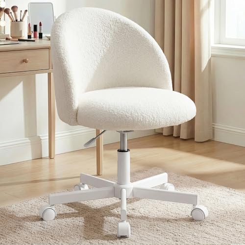 NEO CHAIR Office Vanity Chair with Wheels Comfy Desk Chair for Girls Cute Computer Small Armless Adjustable Height Swivel for Home Bedroom Task (White)