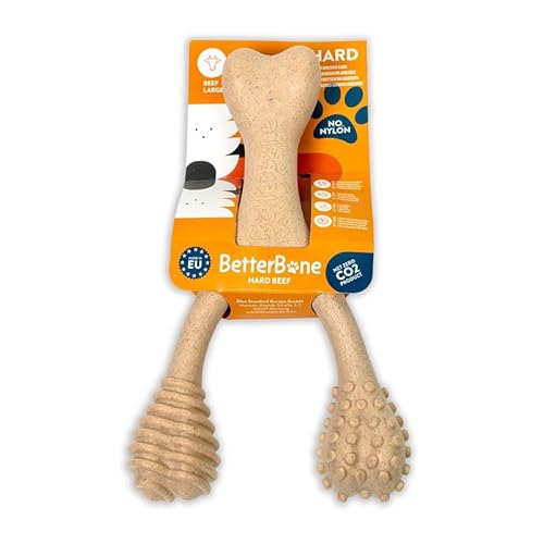 BetterBone - Dog Toy for Chewing - Large Hard Beef - Dog Chew Bone Nylon & GMO Free on Cellulose Base - Chew Toy Extra Hard with Beef Flavour - Chew Wood Chip-free & Durable
