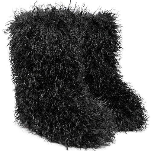 Valpeak Faux Fur Boots for Women Mongolian Furry y2k for Girls Winter Fluffy Fuzzy Boots