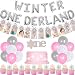 Winter Onederland Birthday Decorations for Princess Winter 1st Birthday Pink, Snowflake Photo Banner Balloons for Girls First Birthday Party Supplies