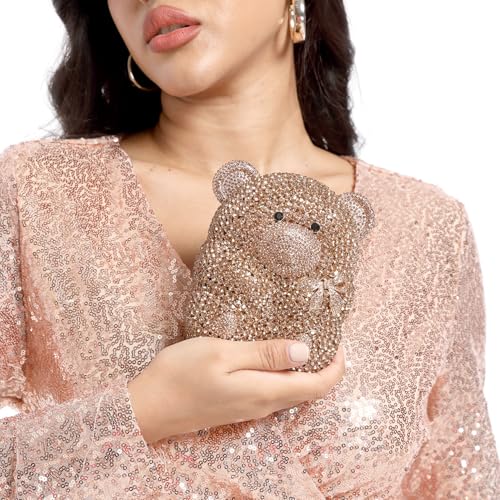 Image of Boutique De FGG Bear Evening Bags and clutches for Women Formal Crystal Clutch Purse Party Animal Rhinestone Handbags,Mini